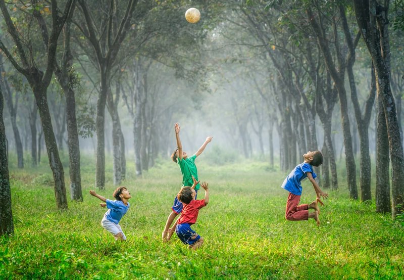Enfants jouant librement en pleine nature