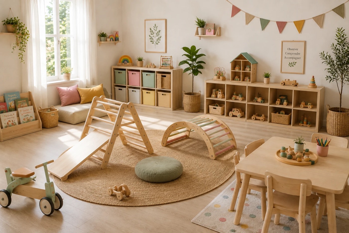 La salle de jeu Enfance Éclairée, lumineuse et aménagée pour les enfants